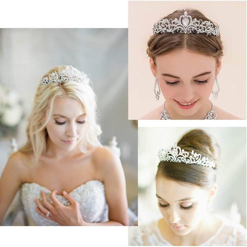 Kit 1/2 Tiara Pedraria Noiva Debutante Arco De Cabeça Coroa Princesa / Conjunto de Colar e Brinco de Pérola Diamantados