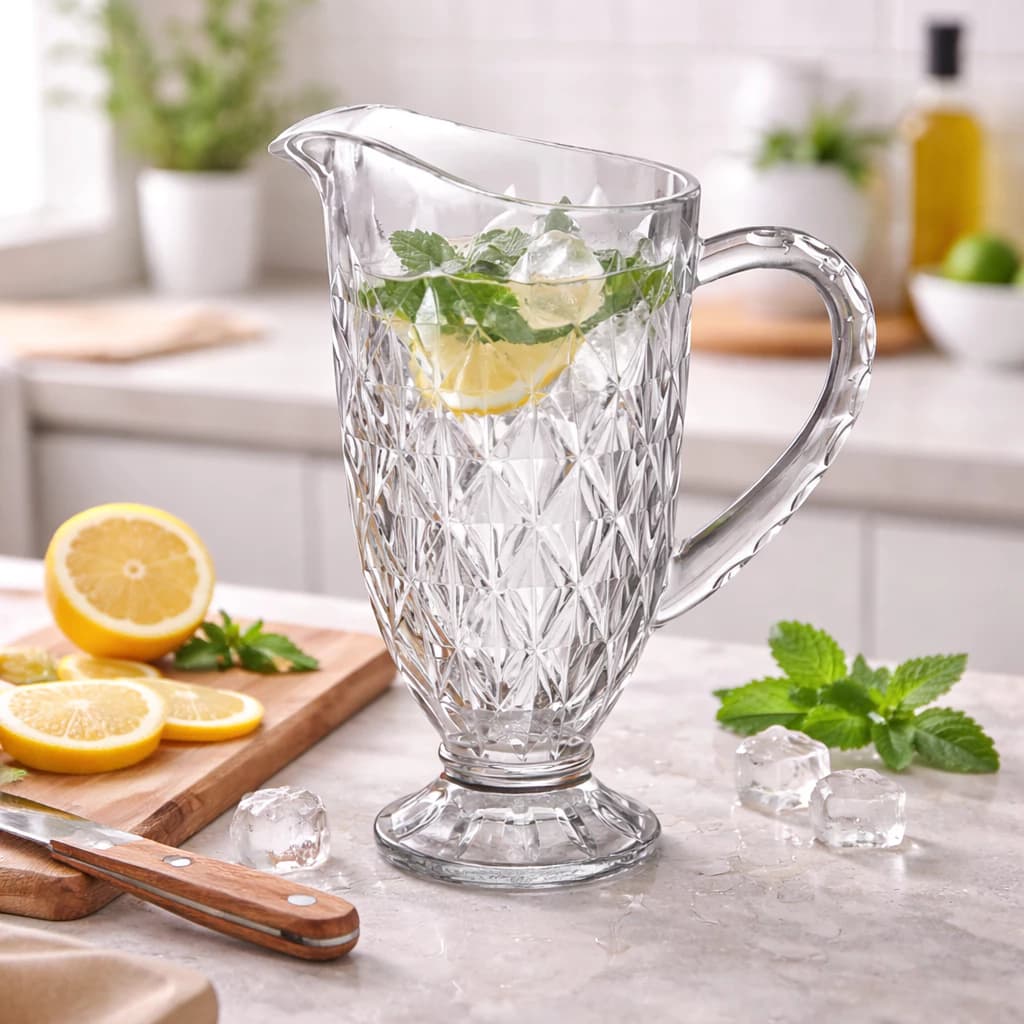 Jarra De Vidro Diamond Alça Reforçada 1200ml Suco Agua Drinks Chá Luxo Transparente Elegante