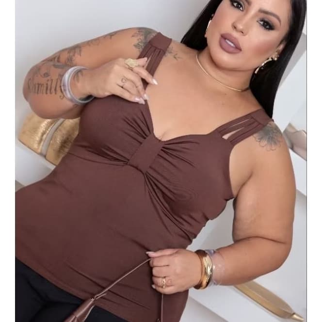 Blusa Cropped plus size alcinha dupla com bojo