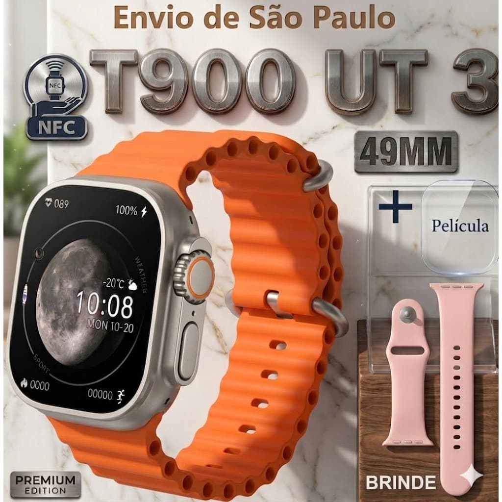 Smart WatchT900 ULTRA3  Original Masculino Feminino Esportivo Tela de Toque HD de 2,01 inches 3em1
