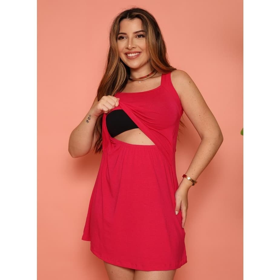Vestido amamentação regata possui forro vestidinho gestante regatinha abertura maternidade grávida zero transparência