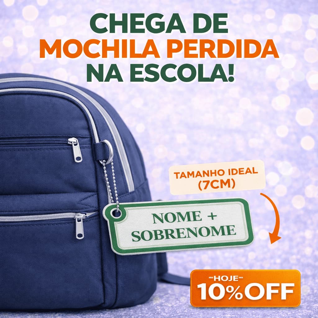 Tag de Identificação Infantil Personalizada Nome e Sobrenome para Mochila Lancheira e Garrafinha Placa