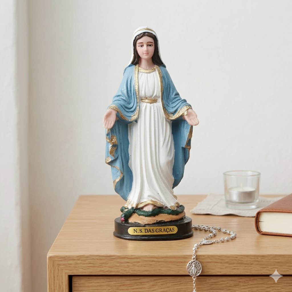 Estatueta Nossa Senhora das Graças 15cm Resina Imagem Religiosa Altar Presente Católico Artesanal