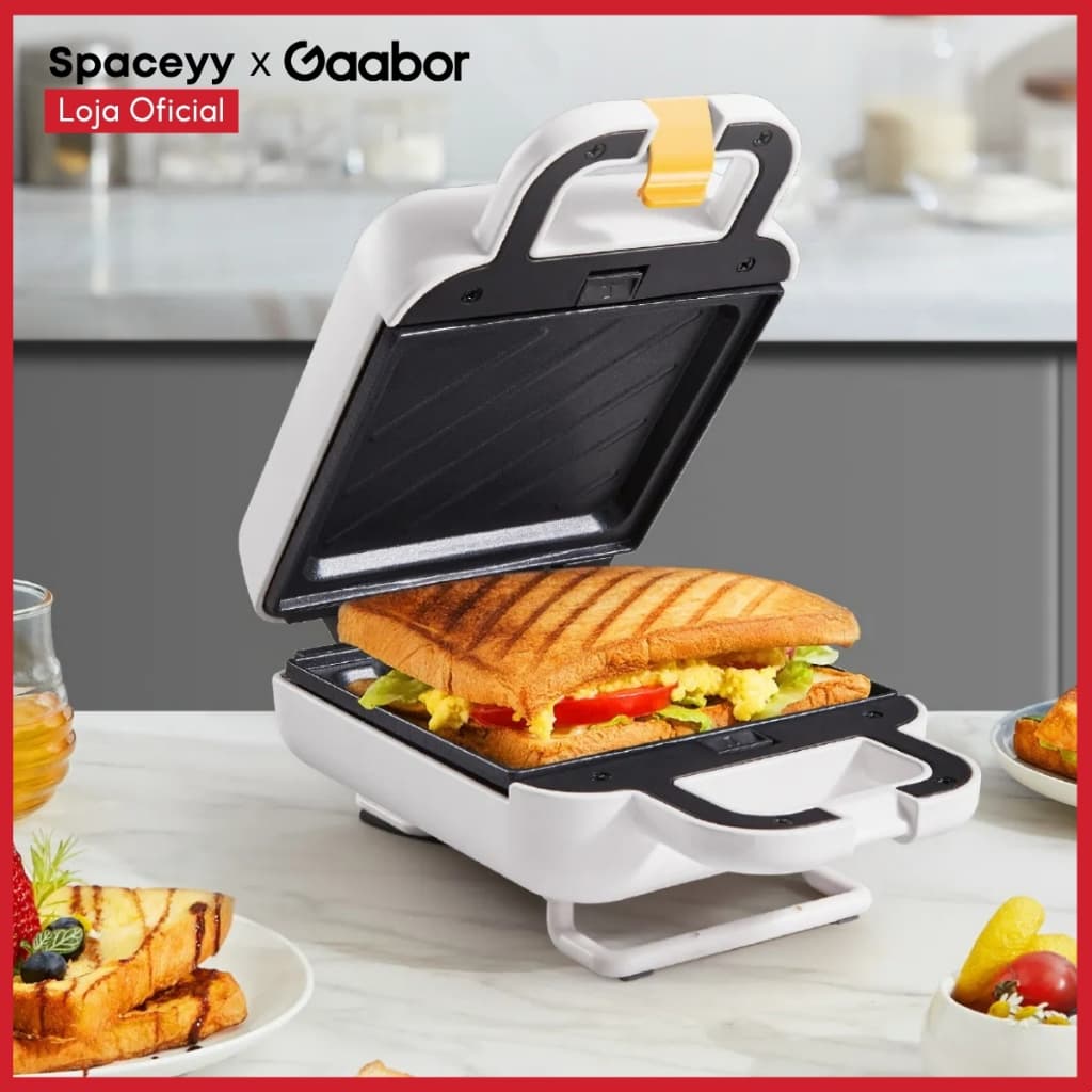 Sanduicheira Elétrica Gaabor 600W Antiaderente Grelha Removível Portátil Fácil de Limpar Compacta
