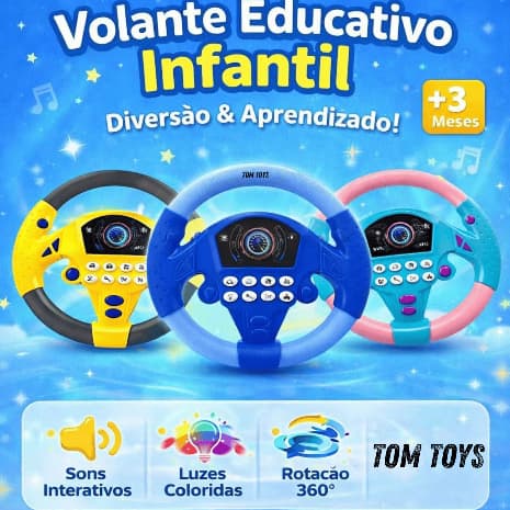 Volante Educativo Interativo Infantil Com Som Realista Brinquedo De Criança Sonoro Musical Bebê