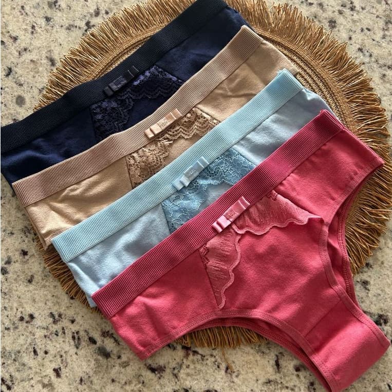Kit Calcinha de Algodão com Detalhe em Renda Conforto Moda Íntima Feminina