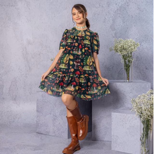 Vestido Infantil Menina Festa Dia a Dia Confortável Estampado Tam 4 ao 14 Anos Delicado Soltinho