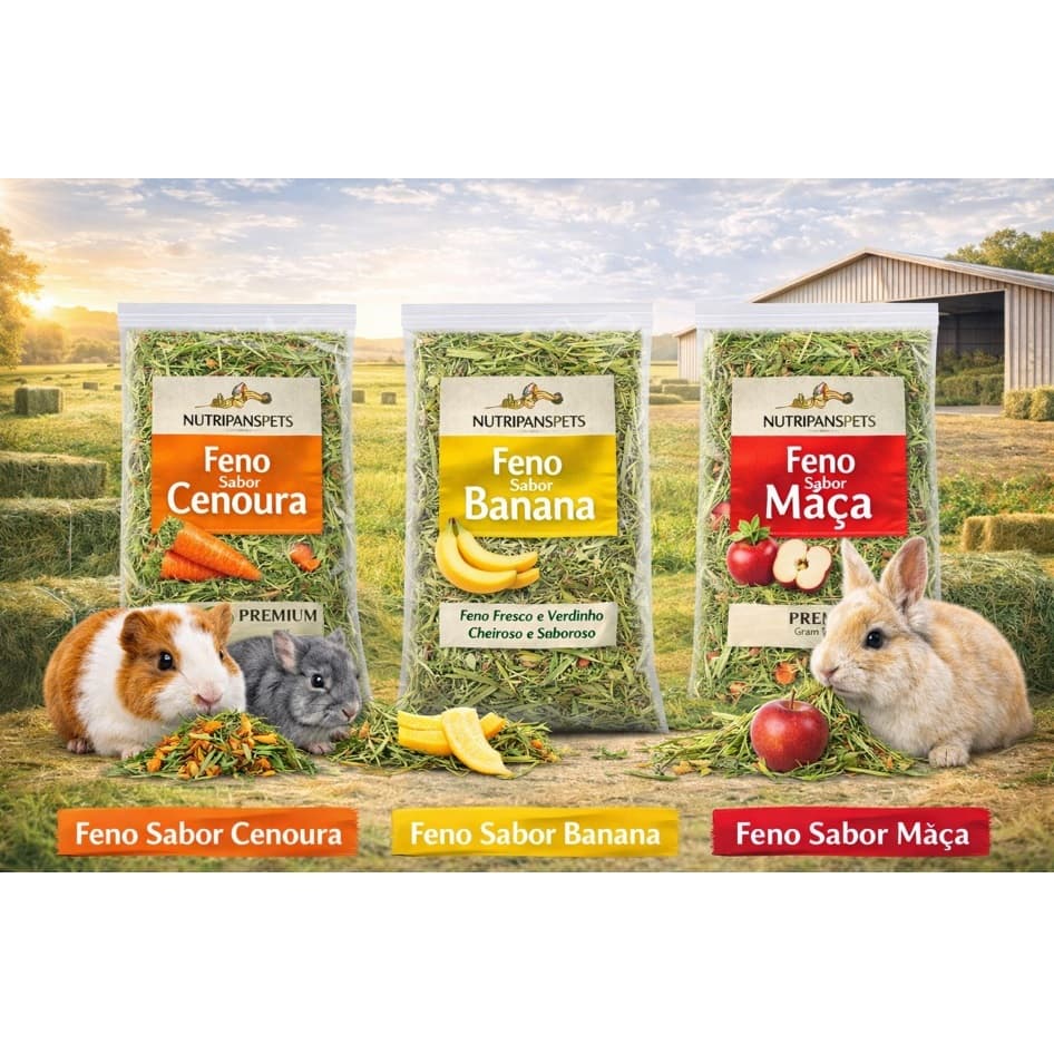 Kit 3 x 100gr Feno Premium Sabores Select Maça Cenoura Banana