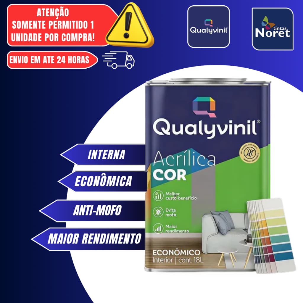 Tinta Acrílica Econômica Antimofo áreas Internas 18 Litros cores - Qualyvinil