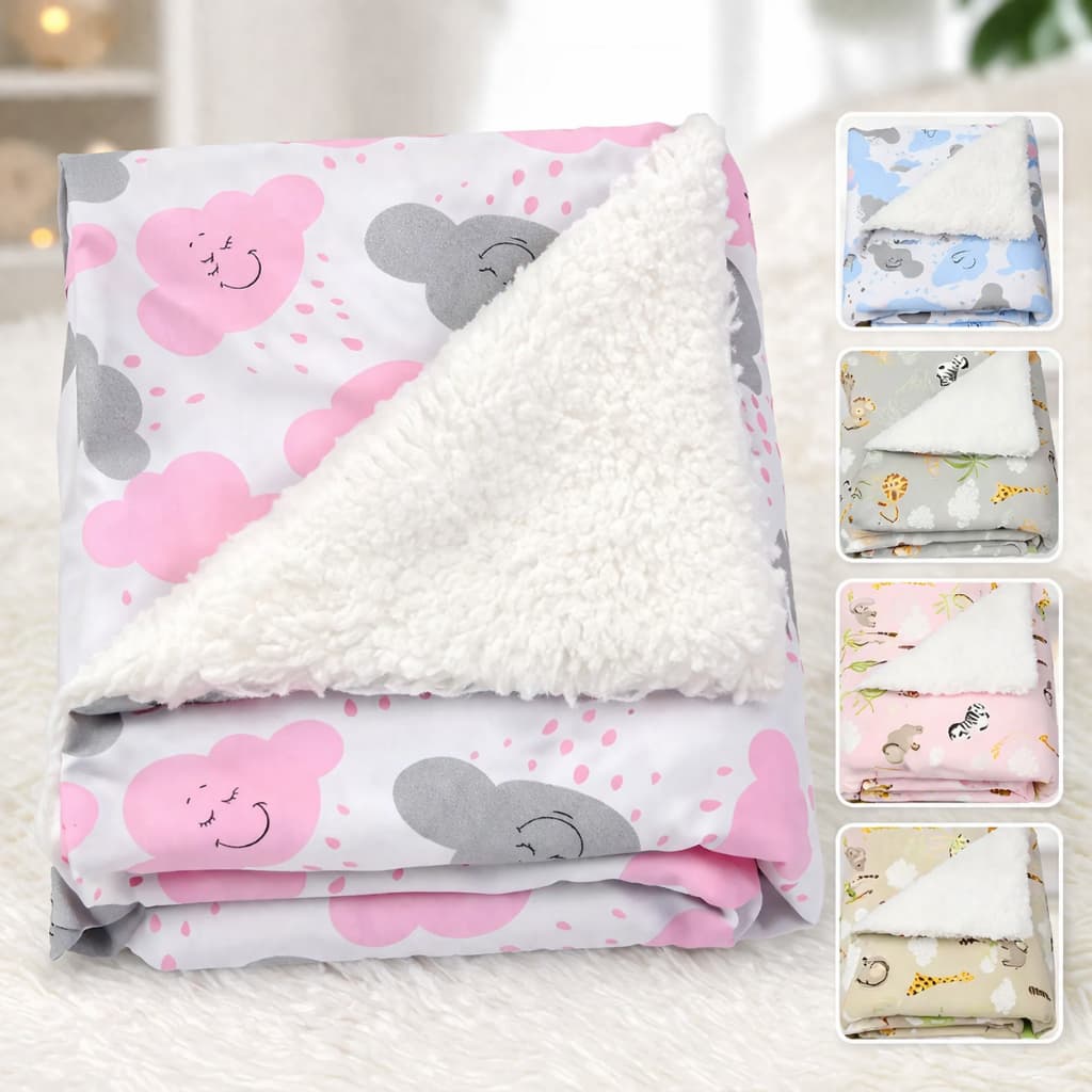 Manta de Bebê Sherpa Estampada 100% Algodão Dupla Face Para Menino e Menina