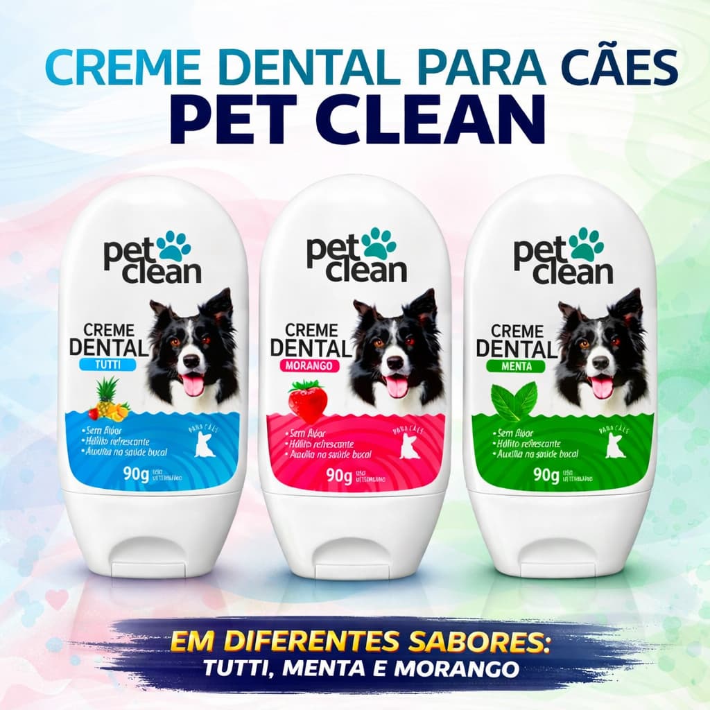 Pasta de Dente p/ Cães Gatos Creme Dental Menta Morango ou Tutti-Frutti 90g Pet Clean
