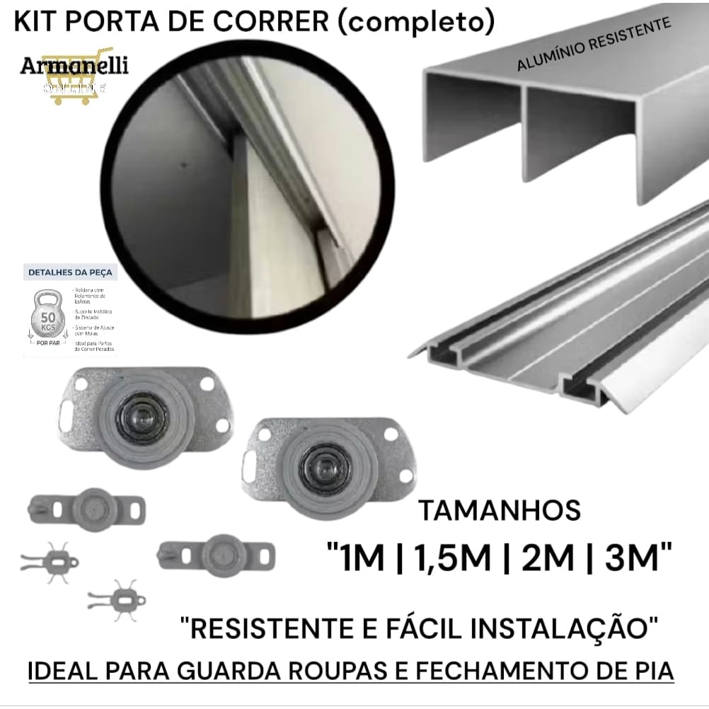 kit Porta de Correr de Guarda Roupa Pia Armário e Diversos Fechamentos PFT101/26GP Roldana Rodízio