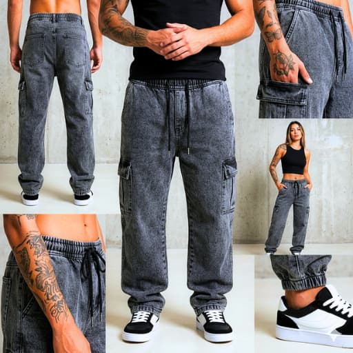 Calças Cargo Jeans Masculina e feminina Balão Sem Punho