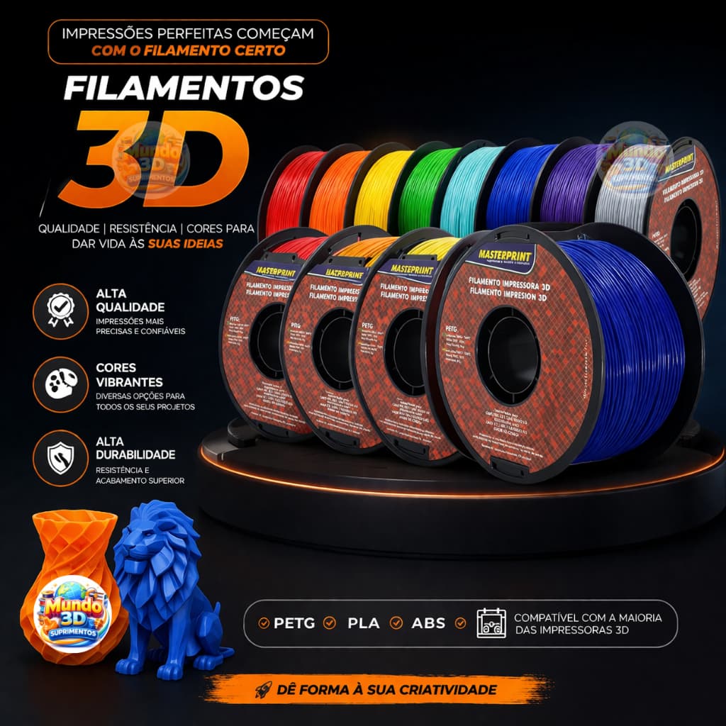 Filamento PETG Masterprint 3D 1.75mm Cores a escolha para Impressora 3D 1KG Envio Imediato