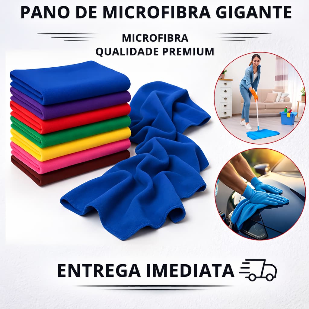 Kit 10 Un Pano De Chão Microfibra 40x60cm Grande Cor Sortida Limpeza Doméstica Lavagem de Veículos!!