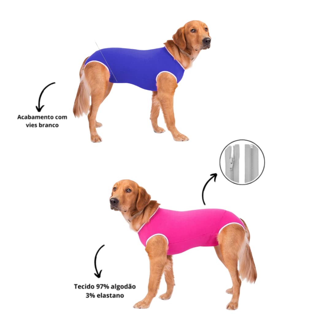 Roupa Pós Cirúrgica Com Zíper Fêmea Macho Castração Pet