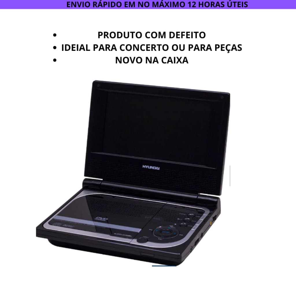 DVD Player Portátil Hyundai HY-9921PDVD Tela 7'' COM DEFEITO Para Conserto ou Peças