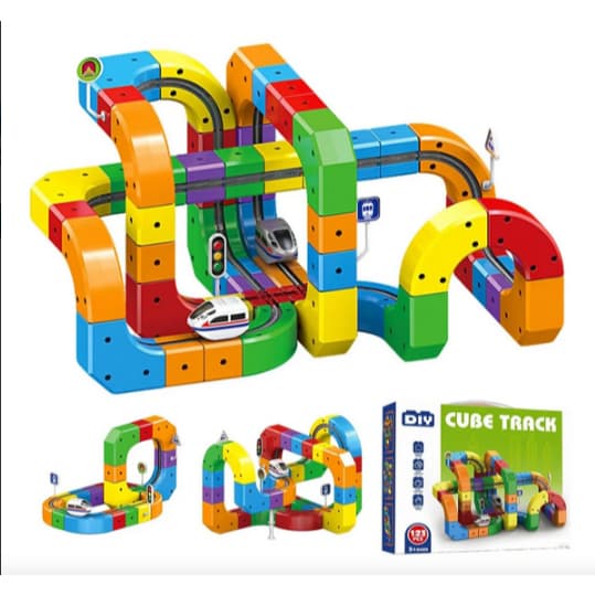 Kit 51/81/123 Trem Magnético Peças Cube Track Brinquedo Educativo De Blocos 3D Recarregável USB