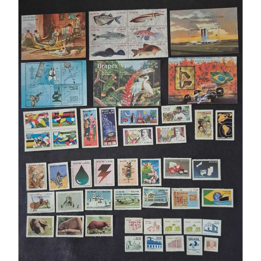 Ano completo de selos mint comemorativos dos correios+blocos+9 selos regulares.1988 Ver descrição.