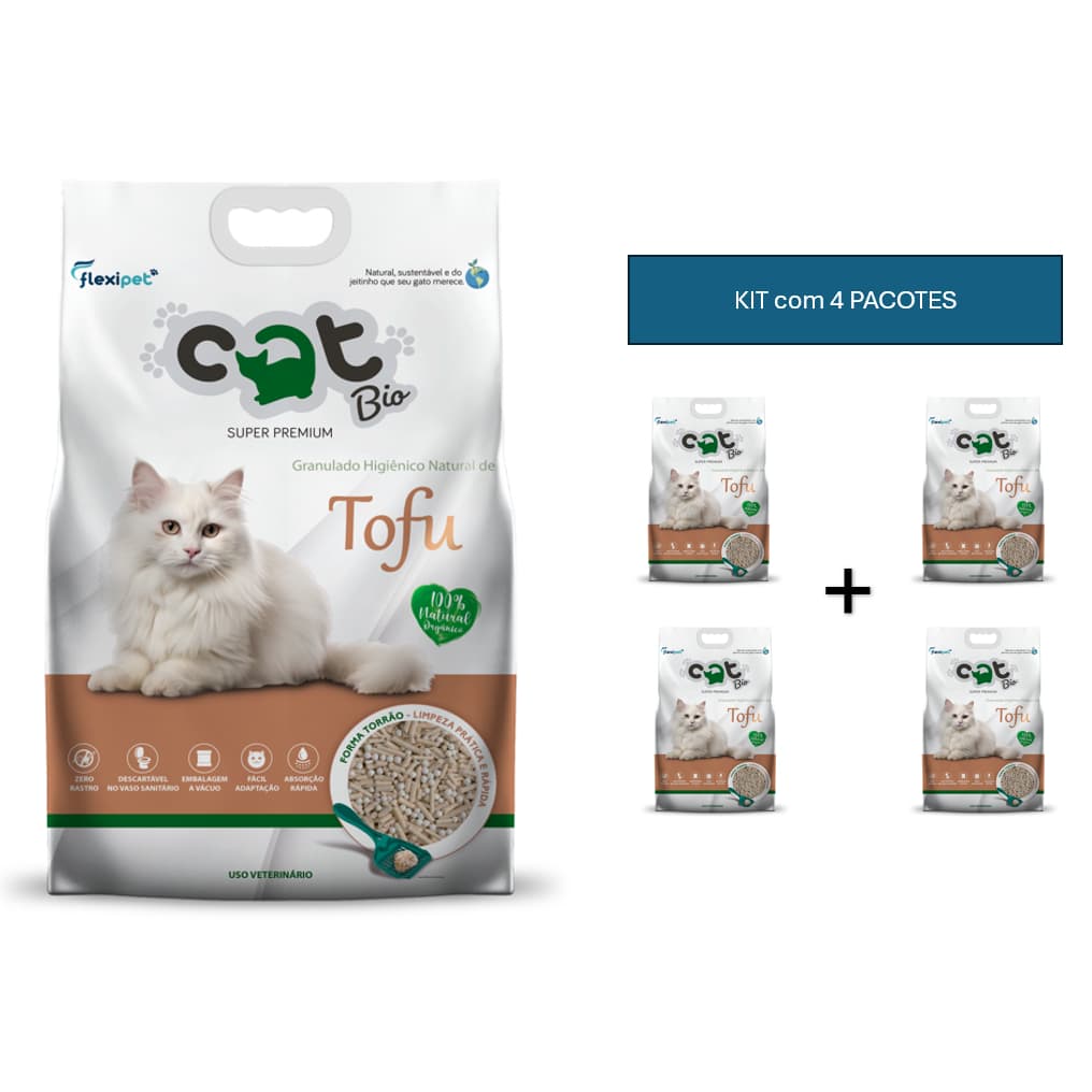 Kit 4 Pacotes - Areia Higienica Biodegradável para Gatos - Catbio Tofu - 8kg - Sem Poeira Boa Absorcao Forma torrão
