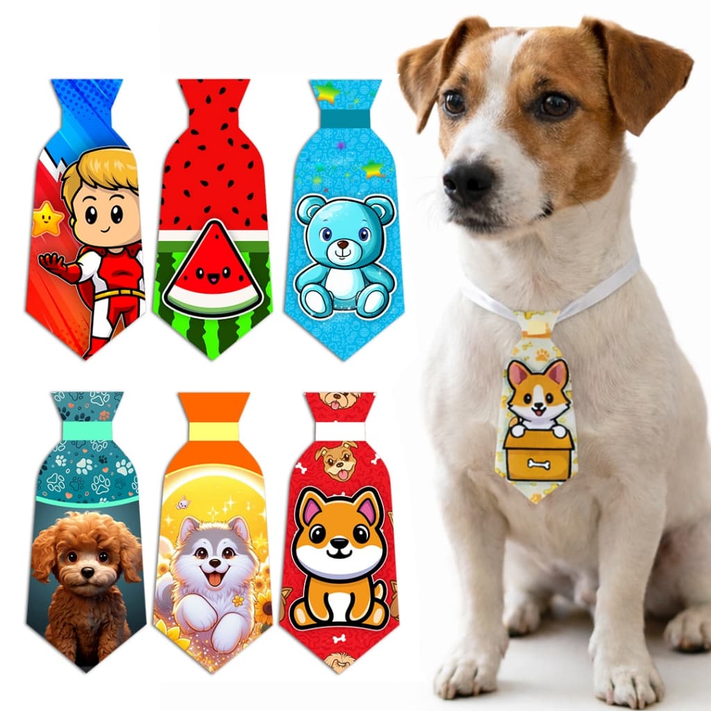 Gravatinhas Pet Cetim Estampadas | Kit 10 a 50 Un | Banho e Tosa Pet Shop Atacado