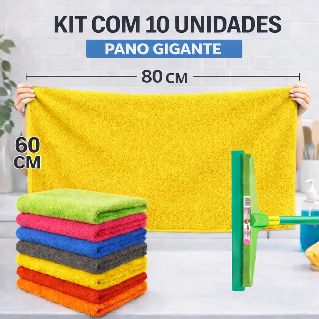 Kit 10 Un Panos de Chão Gigante Microfibra 80x60  Mais Vendido!