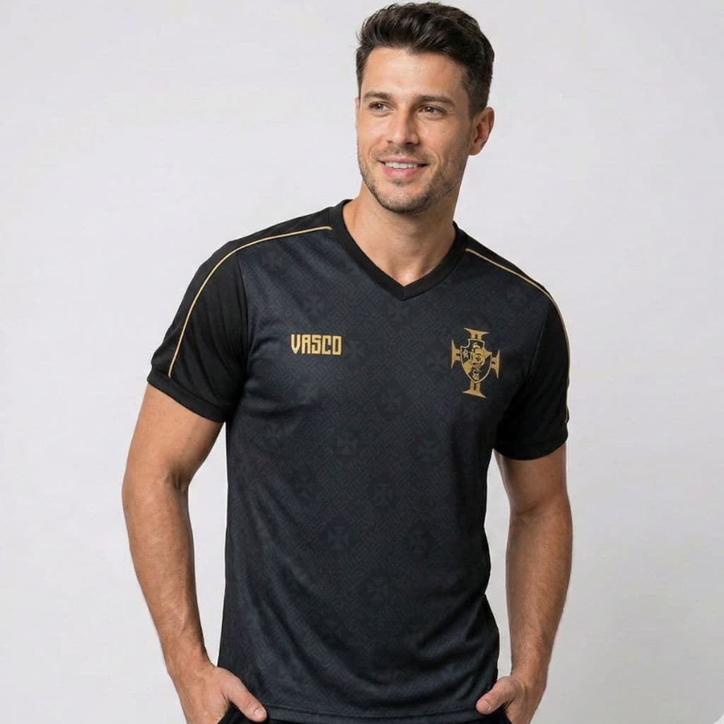 Camisa Vasco da Gama Masculina Preta e Dourada Oficial Licenciada