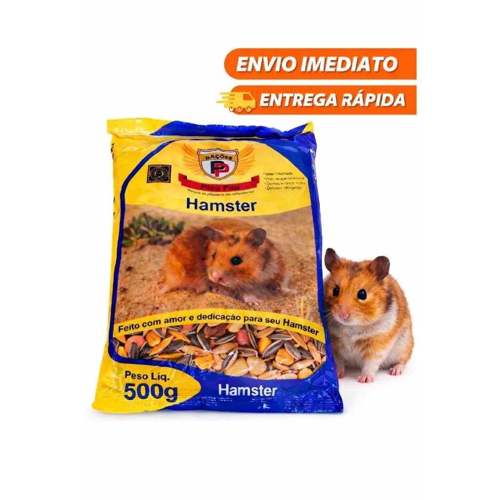 Ração para Hamster 500g Pica Pau Alimento Completo Mistura de Grãos Natural Nutritiva para Roedores Domésticos