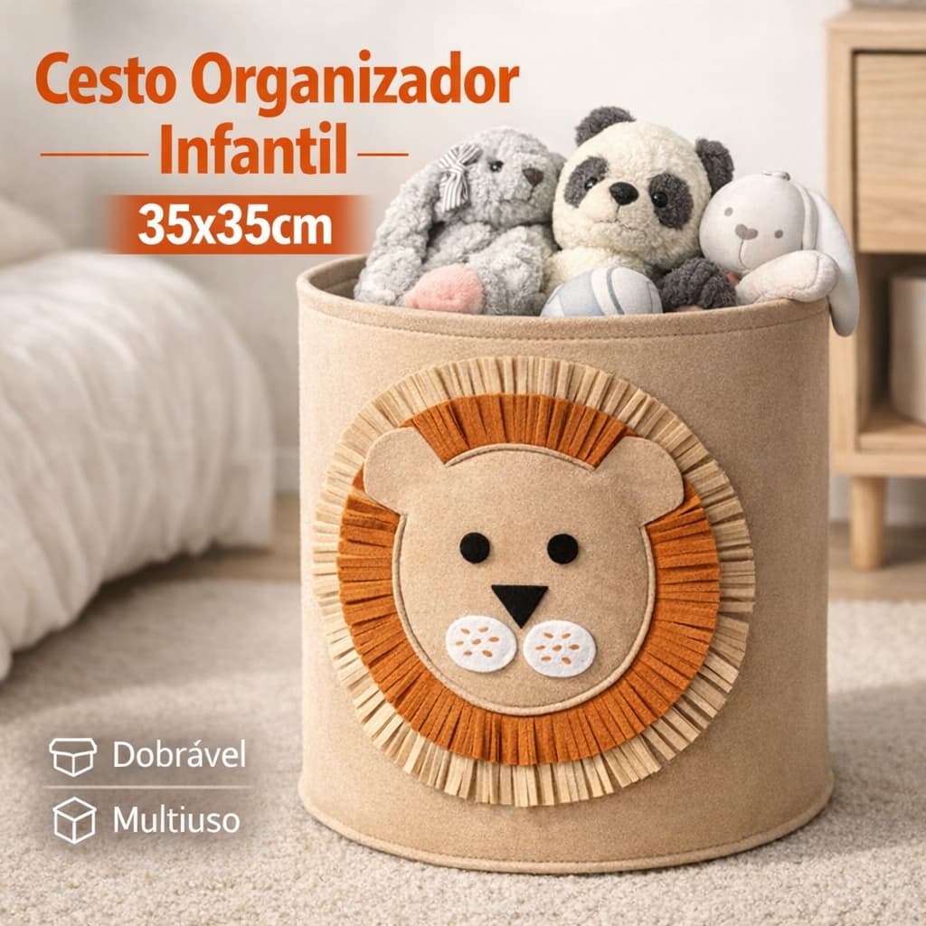 Cesto Organizador Feltro infantil Decorativo multiuso Dobrável Brinquedo Roupa infantil