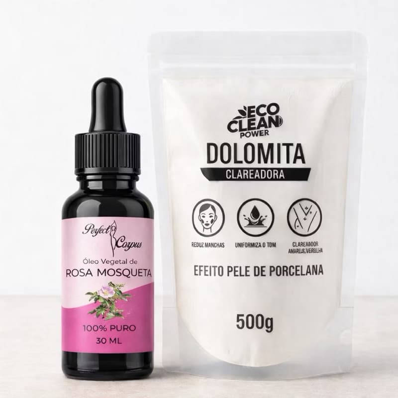 KIT 2 PRODUTOS Dolomita Clareadora 500g + Óleo de Rosa Mosqueta 30ml Cuidados Naturais com a Pele