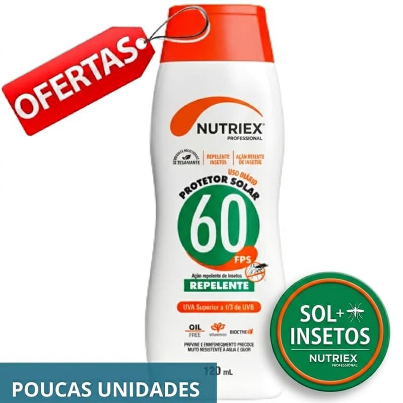 Protetor Solar FPS 60 Com Repelente Nutriex 120ml - Bloqueador UVA UVB Resistente à Água Proteção Dupla