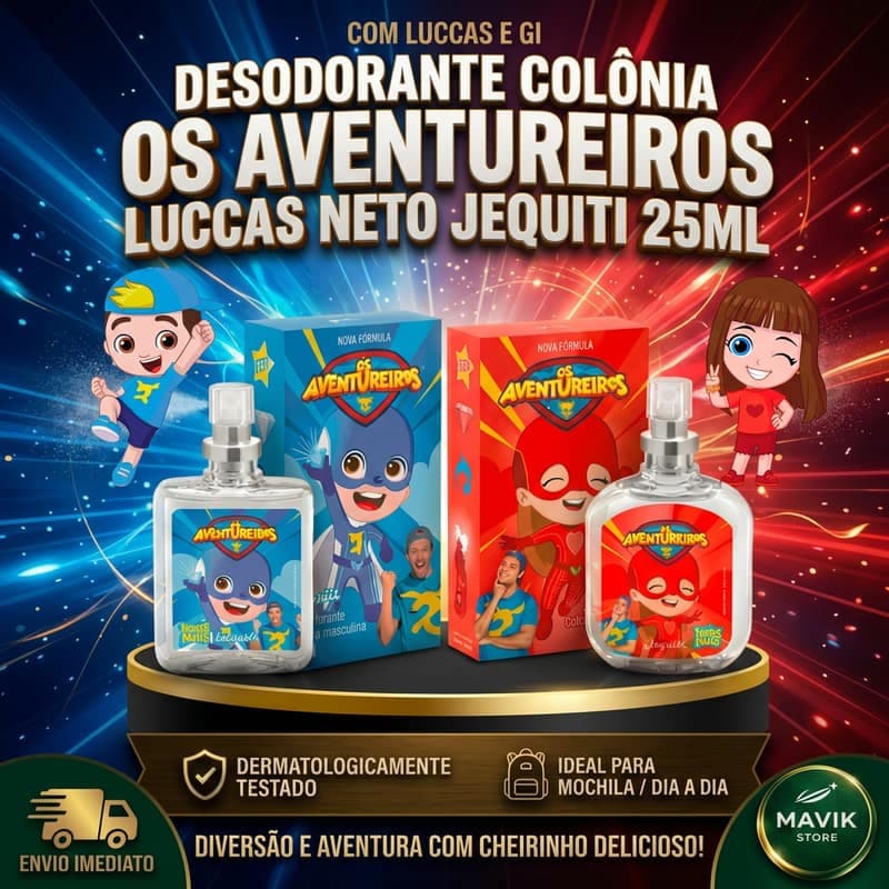Desodorante Colonia Perfume Os Aventureiros Luccas Neto e Gi 25ml Jequiti