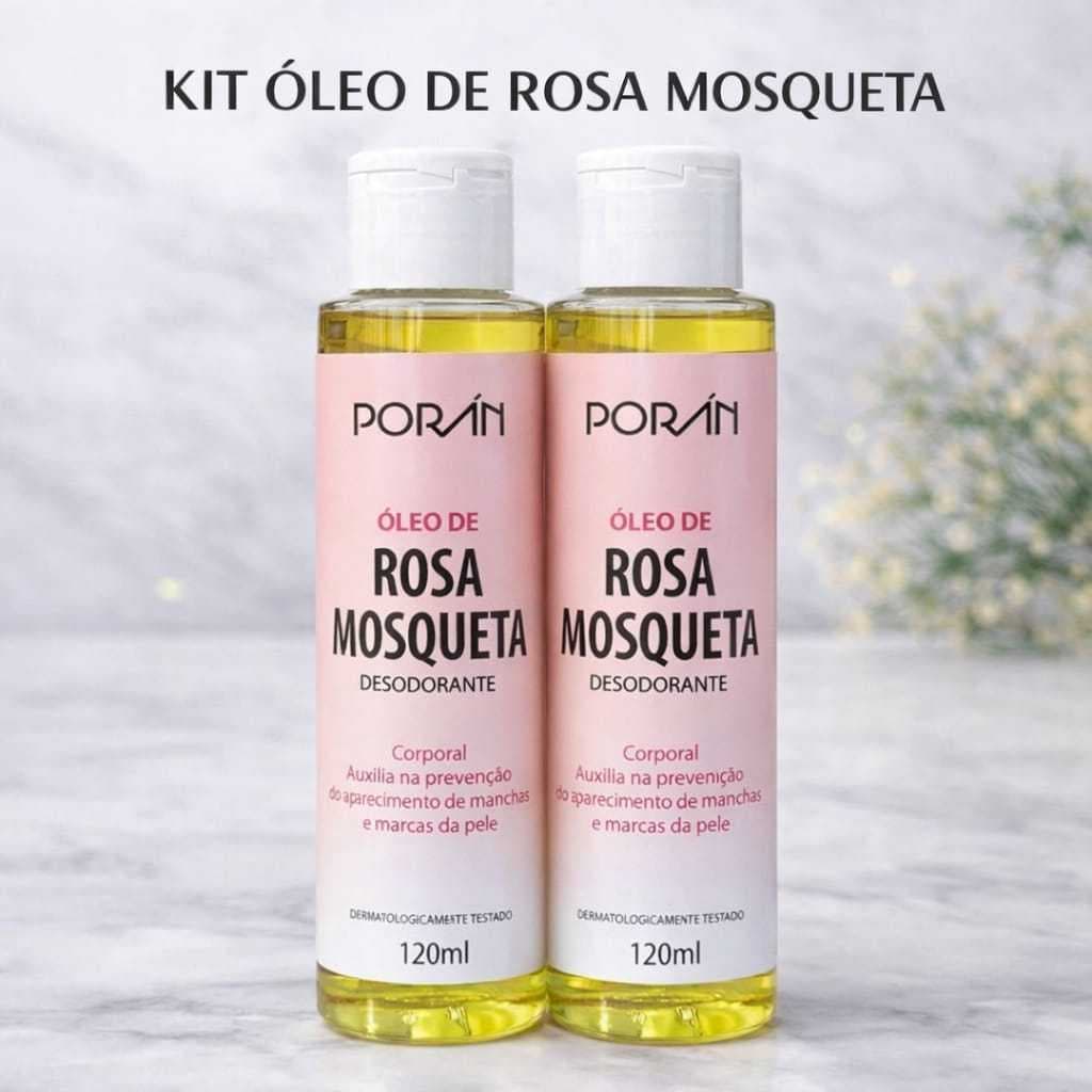 Kit 2 Óleo de Rosa Mosqueta 120ml Porán Original | Estrias, Cicatrizes, Manchas e Hidratação da Pele