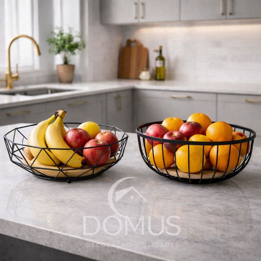 Fruteira de Mesa ou Cesto Multiuso Cesta de metal portátil Organizador para Casa Cozinha Escritório