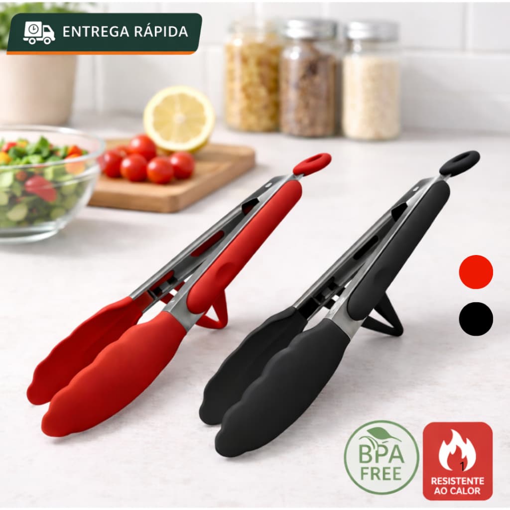 Kit Pegador De Silicone e Inox com Descanso para Carne Churrasco Salada Buffet Restaurante