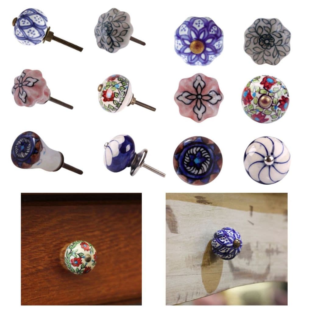 Puxador de Gaveta Cerâmica Floral Espiral Várias Cores Estampas Móveis Porta Vintage Retrô Cômoda