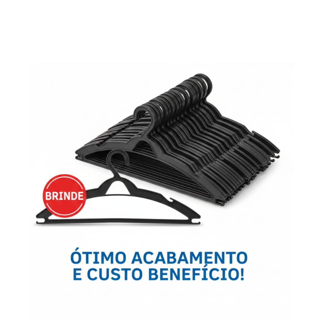 Cabide Adulto Preto Kit 100 Cabides Reforçados Organizar Roupas Resistentes + BRINDE