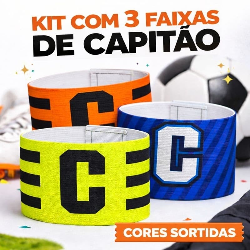 Kit 3 Faixas de Capitão braçadeira com velcro futebol futsal CORES SORTIDAS