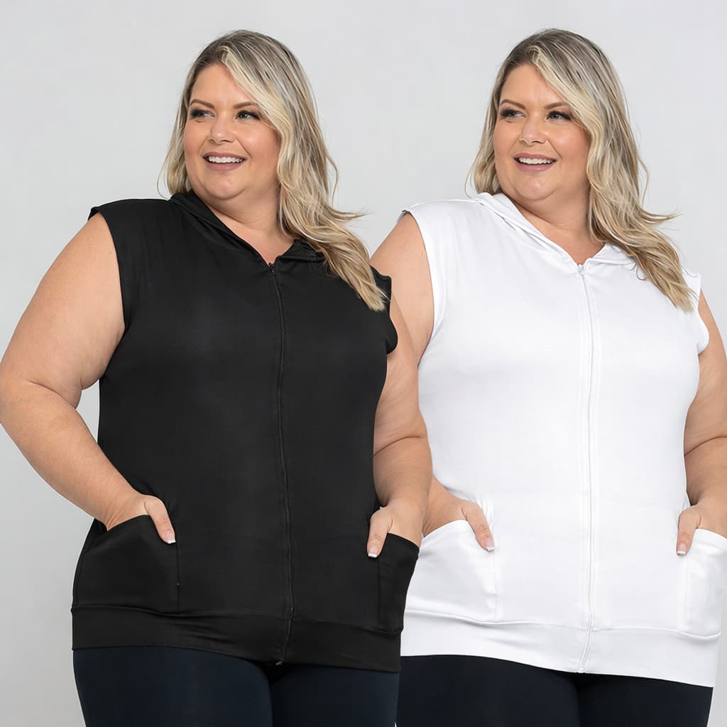 Kit 2 Colete Plus Size Femenino  Capuz Dry Academia Caminhada Corrida G1