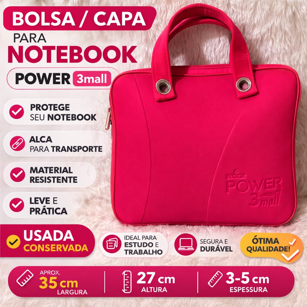 🎒 Bolsa para Notebook Rosa Power 3mall com Alça | Case Laptop Proteção | Usada Conservada Envio Já Brechó