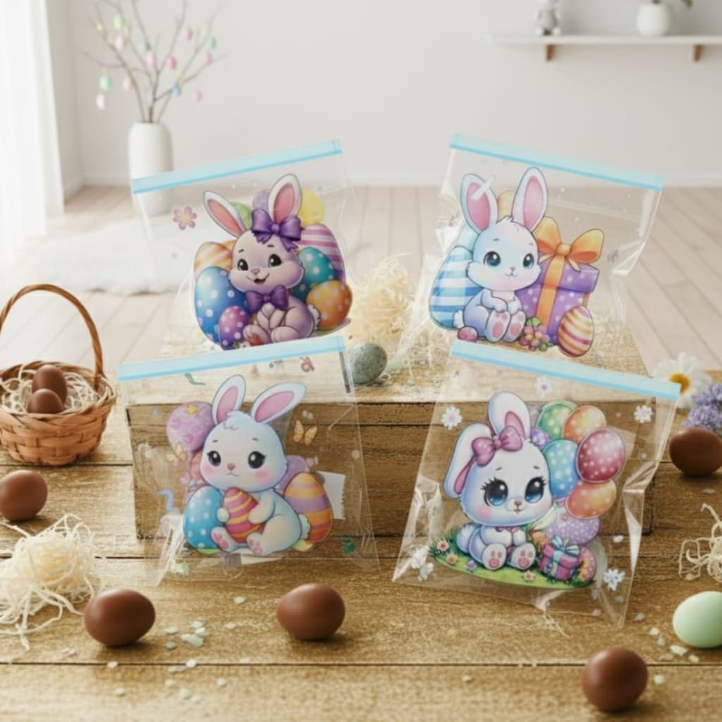 KIT 50 SAQUINHOS EMBALAGEM AUTOADESIVOS INFANTIL PÁSCOA FESTA ANIVERSÁRIO PACOTINHO DECORAÇÃO