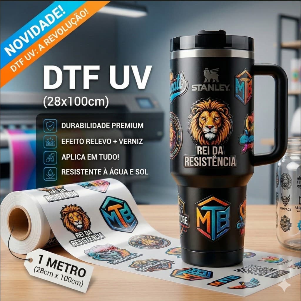 Adesivo DTF UV por Metro (28x100cm) - Personalize Qualquer Superfície Rígida! copos canecas acrílicos metais sacolas.