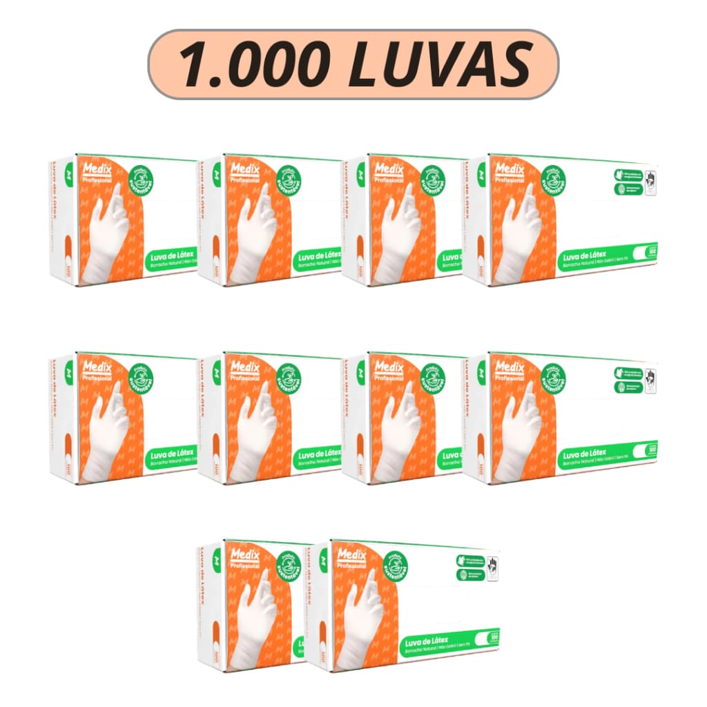 Kit 1.000 Luvas Branca Látex Descartável Sem Pó Medix Profissional PP P M G Caixa Fechada