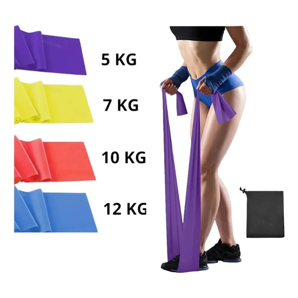 Kit com 4 Faixas de Resistência Elástica TPE para Exercícios Fitness, Yoga, Pilates, Fisioterapia e Treino Funcional