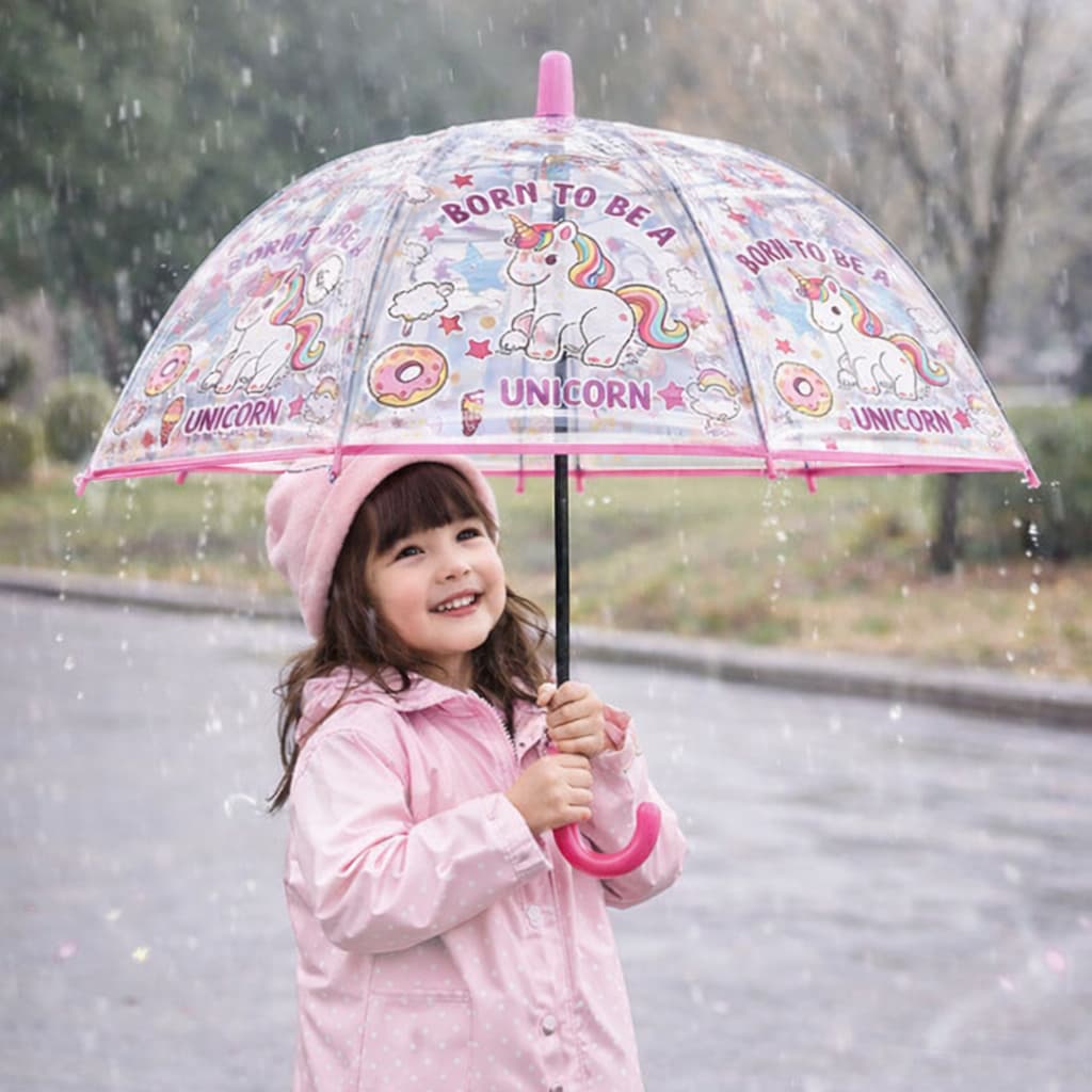 Guarda Chuva Infantil Transparente Unicórnio Colorido Criança Menina