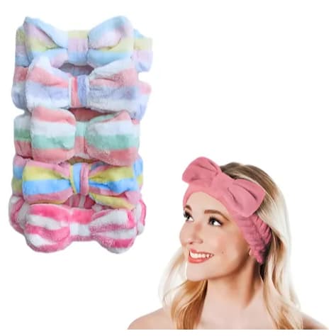 ANA 1108 Conjunto com 4 unidades Faixa Laço Maquiagem Makeup Toalha Tiara Cabelo Rosto Limpo