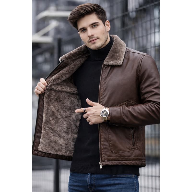 jaqueta de couro masculina forrada importado premium