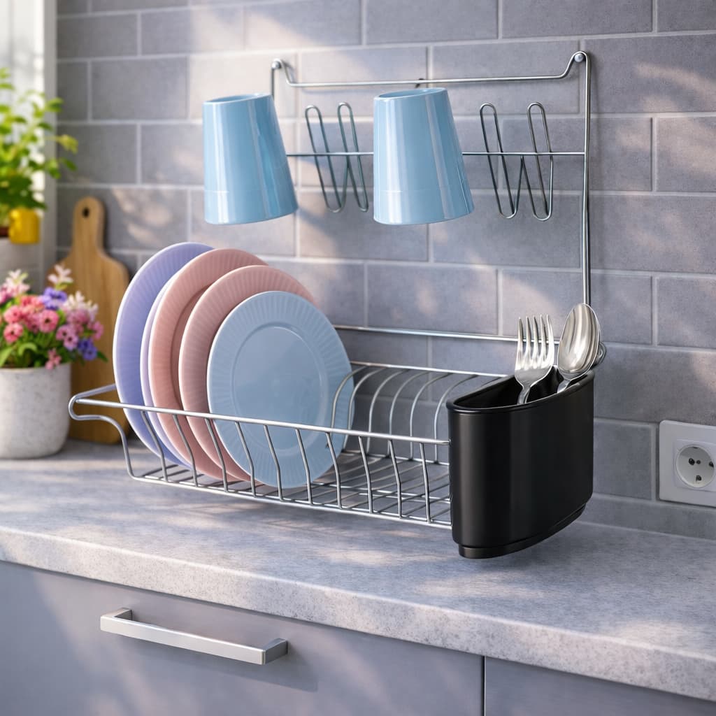 Escorredor de Pratos Dobravel de Parede (Escolha a Cor) 12 Pratos 6 Copos Porta Talher Grande