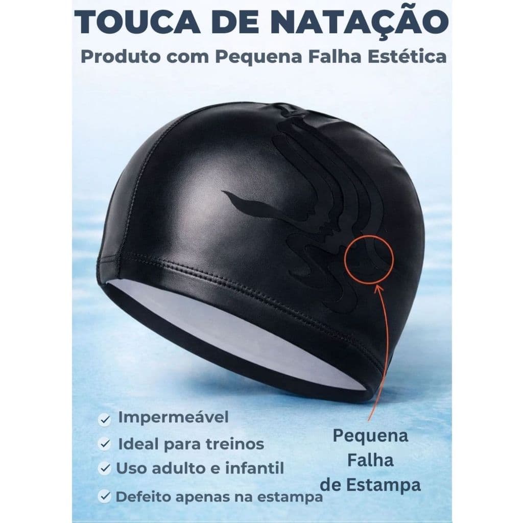 Touca Natação Unissex Adulto Infantil Estampada com Pequenas Avarias e Marcas na Touca