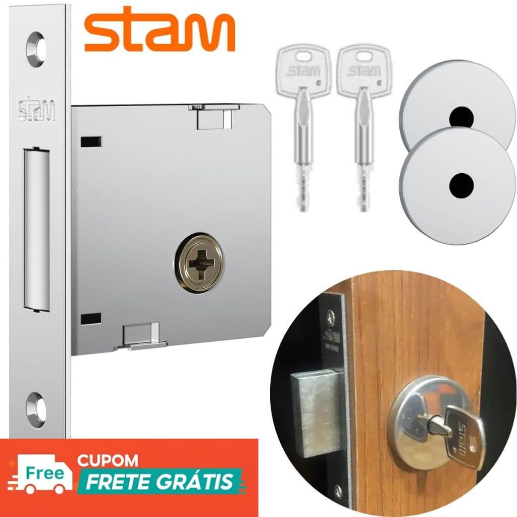 Fechadura Stam Auxiliar Trava Tetra 1004 Roseta Redonda Inox Polido